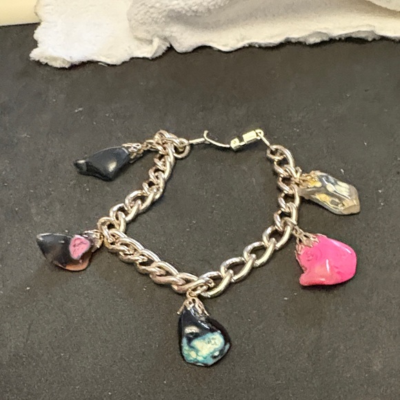 Jewelry - Chic Silver Plated Multicolour Stones Charm Bracelet From Germany